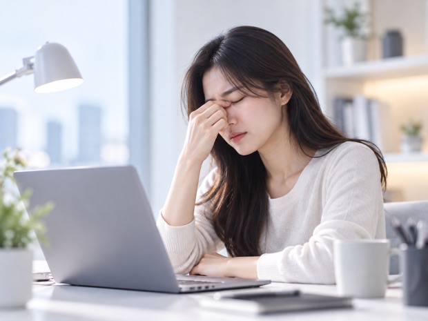 화면을 보다가 눈을 비비는 사람
