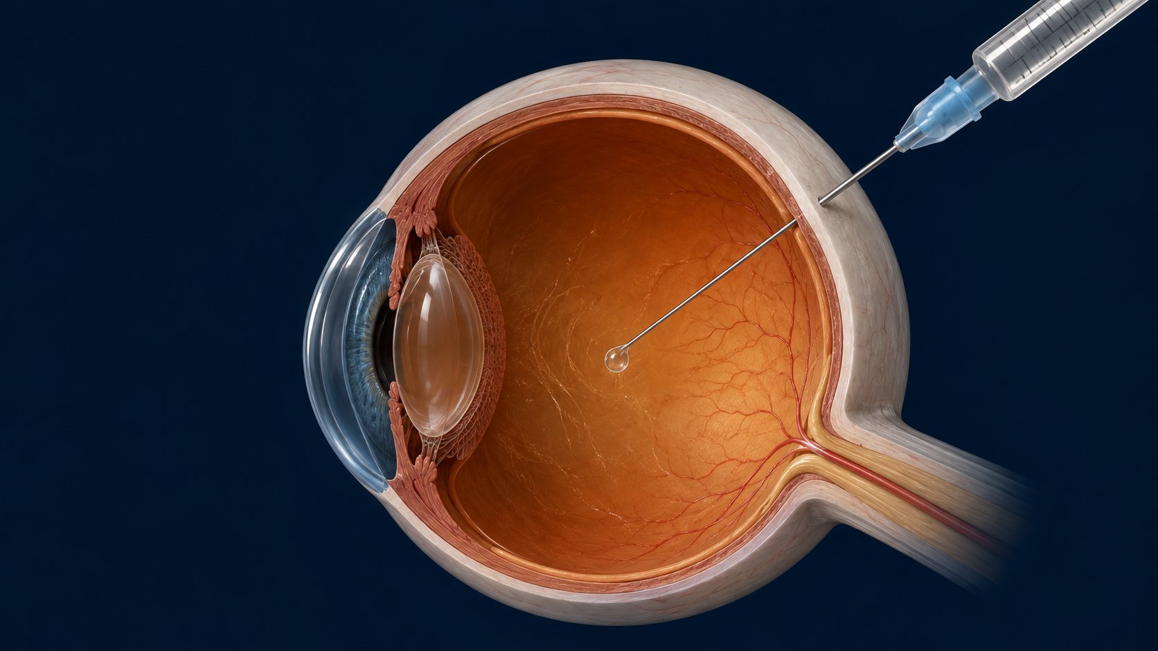 유리체강내 주사가 들어가는 안구 단면 모식도